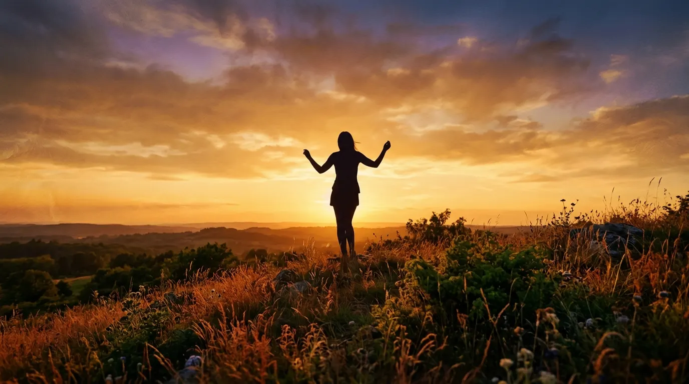 Anonymous silhouette against sunset, representing an active lifestyle supported by everyday wellness supplements
